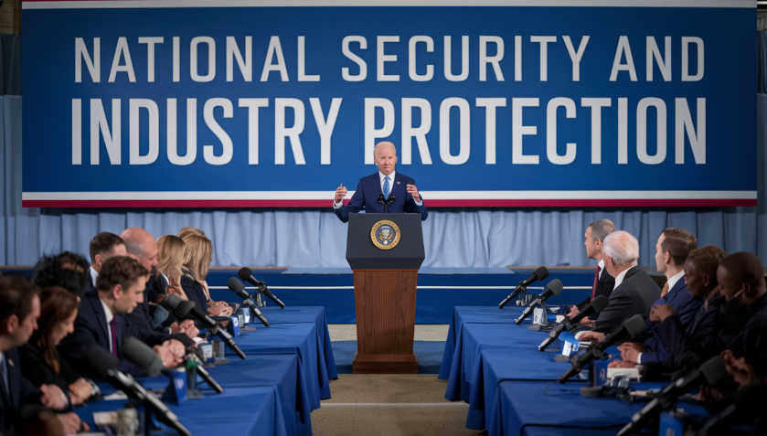 President Joe Biden addresses the press during a conference on blocking the Nippon Steel-US Steel acquisition, emphasizing the importance of national security and protecting American industries.