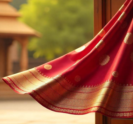 The timeless elegance of a Kanjivaram saree, weaving tradition into every fold.