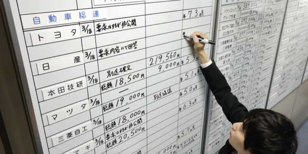 Japanese workers and corporate offices during spring wage negotiations with rising salaries