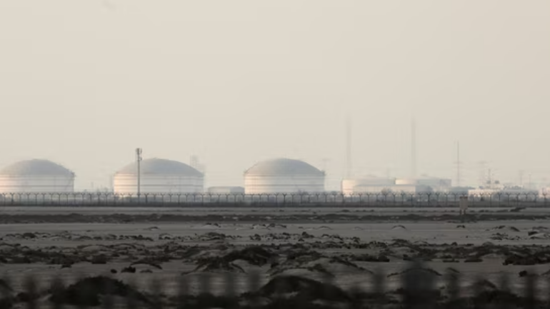 Missile strike damage at Qatar Ras Laffan LNG facility with fire and smoke